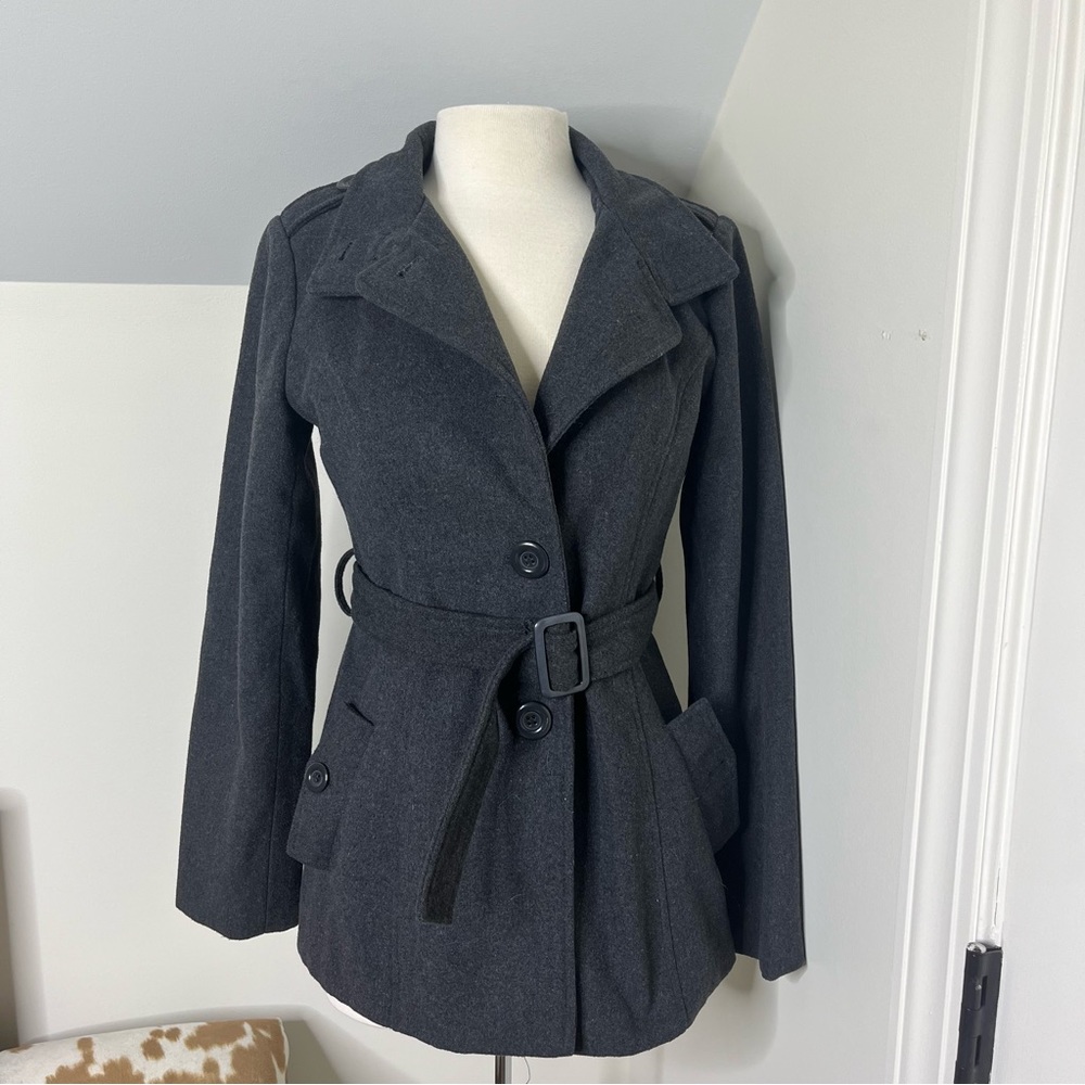 Say What? Wool Grey Y2k belted Peacoat